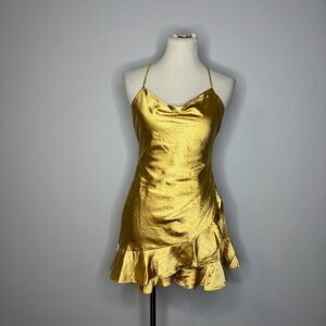 Angel Biba- Gold Cowl Neck Satin Romper